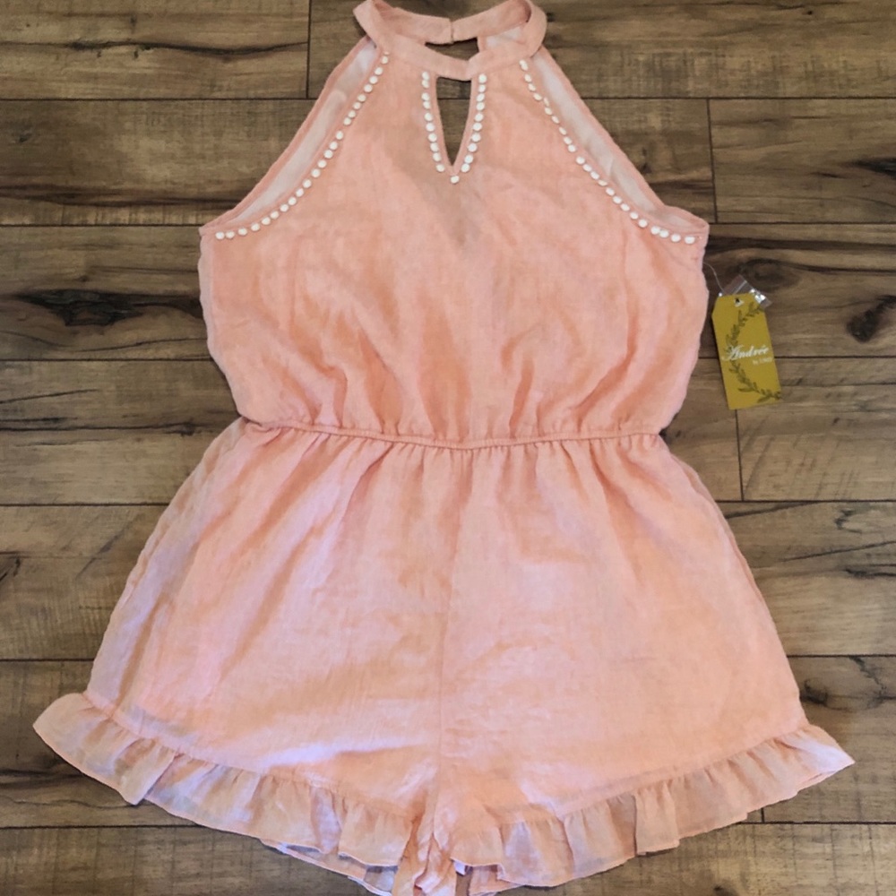 NWT Pastel Halter Romper with Ruffle Hem